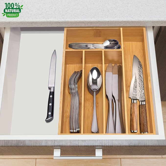 guiogc Kitchen Bamboo Silverware Drawer Organizer，Silverware Organizer and - Image 8