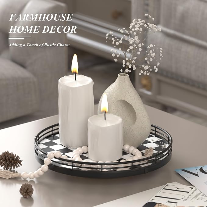 Black and White Kitchen Lazy Susan Turntable – Checkered Round Decorative Tray - Image 4