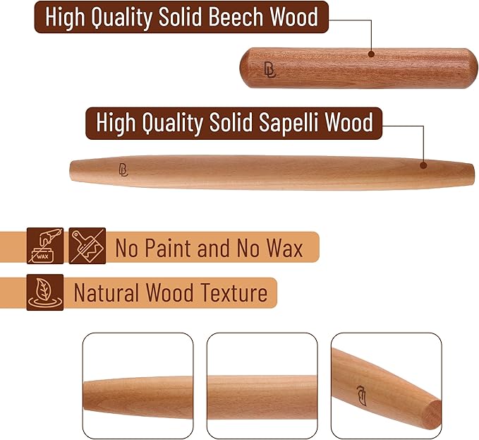 BAMBOO LAND- French Rolling Pin Set, Natural Wood Rolling Pins - Image 3
