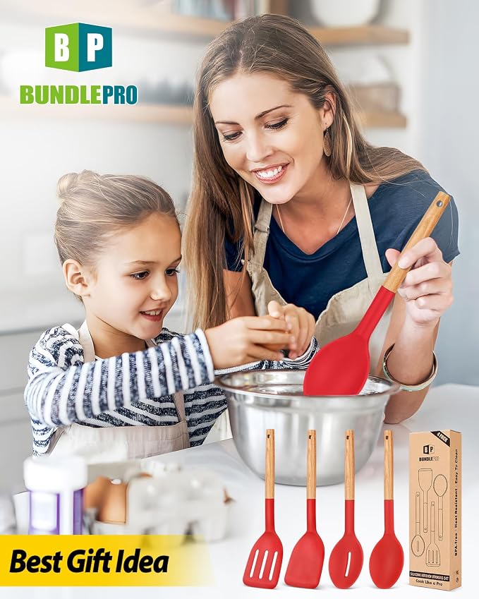 Pack of 4 Silicone Cooking Utensils Set, Non Stick Solid Spatulas and Heat - Image 7