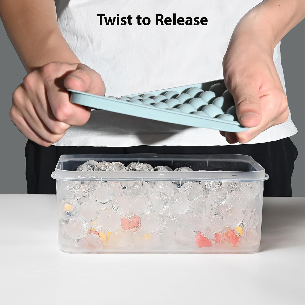 Ice Cube Trays with Lid and Bin, 0.8 IN Small Round Ice Cube Mold