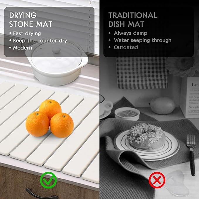 Large Stone Dish Drying Mat for Kitchen Counter, Collapsible Quick Drying Dish - Image 7