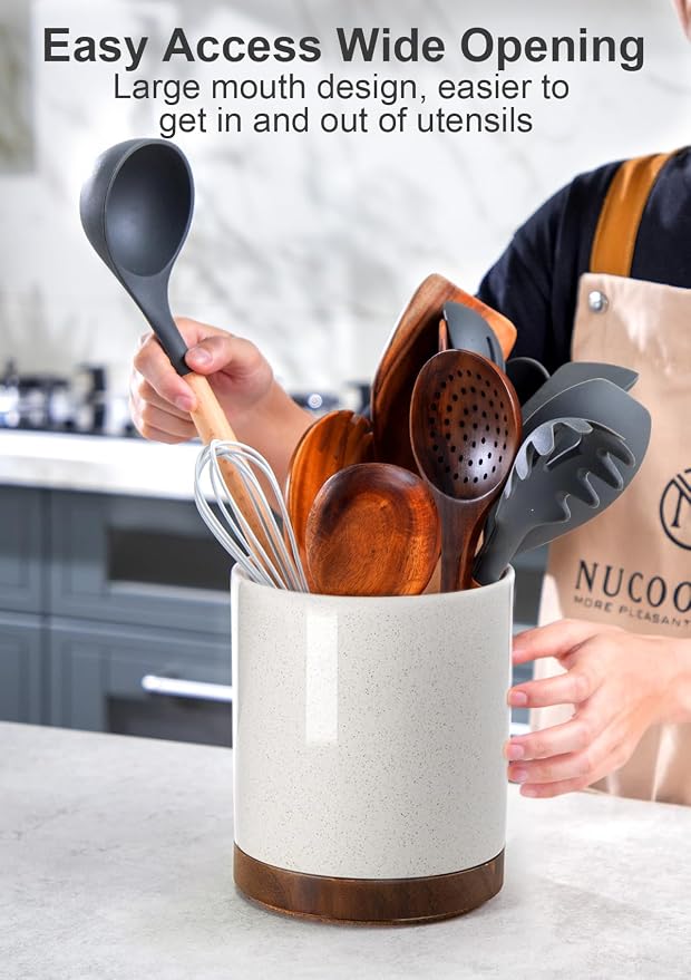 Nucookery 360°Rotating Utensil Holder, 7.2" Large Utensil Crock, Farmhouse - Image 4