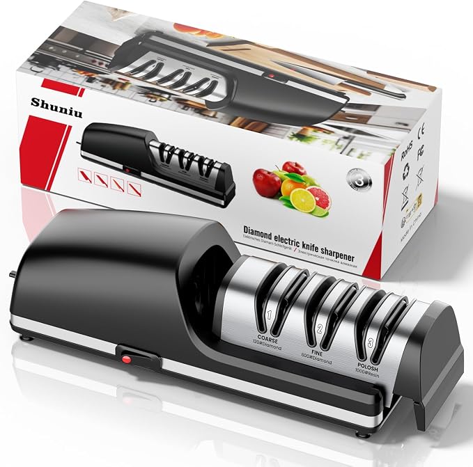 Professional Electric Knife Sharpener, 3-Stage Diamond Abrasive Sharpening by Shuniu