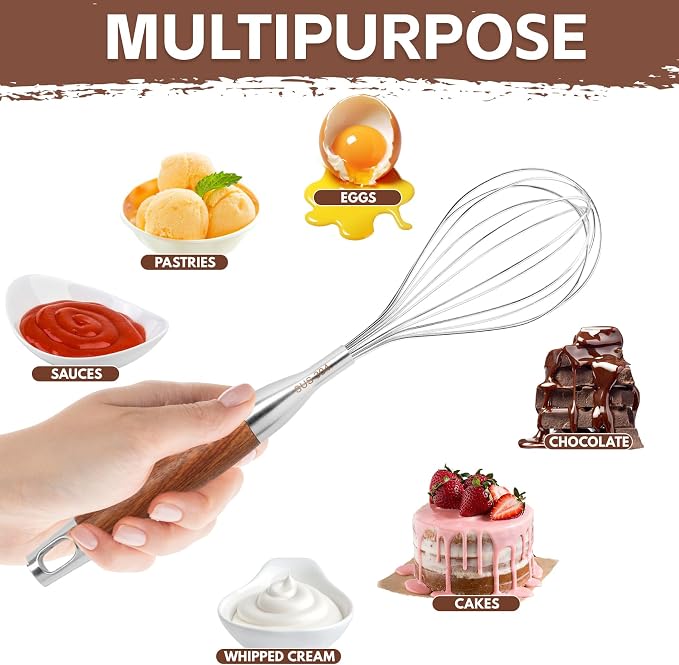 Stainless Steel Whisk Wooden Handle Metal Whisk Balloon Wire Baking Whisks - Image 6