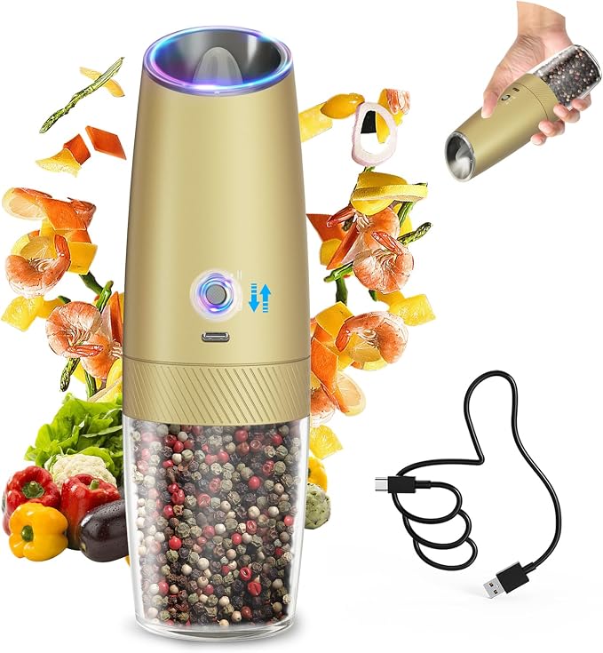 CIRCLE JOY 2-Speed Gravity Electric Pepper Grinder, Rechargeable Salt Grinder by CIRCLEJOY