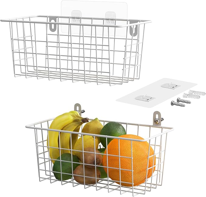 MaraFansie Hanging Wire Baskets Kitchen Storage Basket Adhesive and Screws by MakeStorageMoreFun