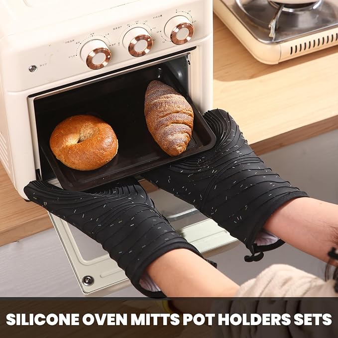4 Pieces Oven and Pot Holders Mitts of Macaron Color Thickened Non-Slip - Image 6