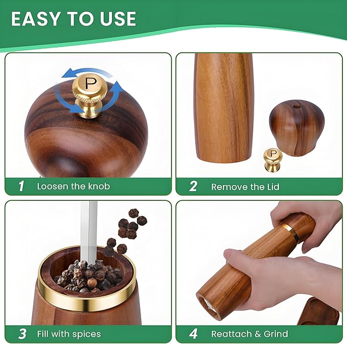 Acacia Wood Salt and Pepper Grinder Set - Image 8