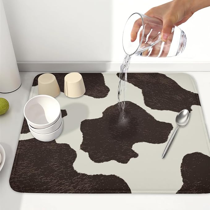 Milk Cow Drying Mat 18x16 Inch, Cattle Fur Farmhouse Dish Drainer Mats Summer - Image 6