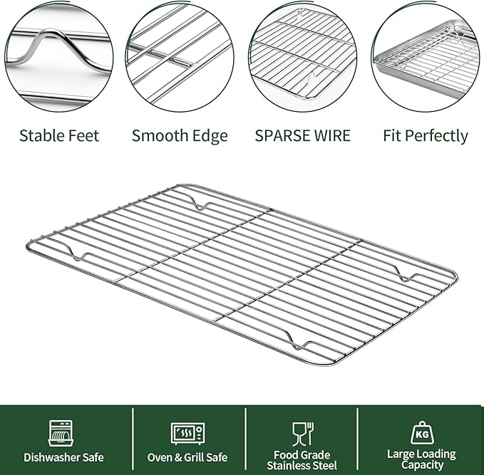 Baking Sheet with Wire Rack Set, CEKEE Stainless Steel Cookie Sheets - Image 4