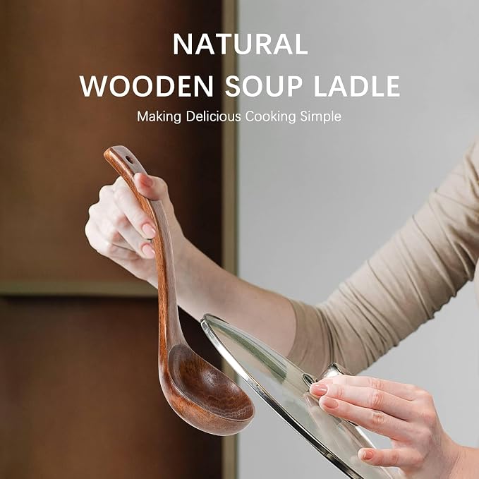 Wooden Soup Ladle, 10.8" Handle, 3.0 fl oz Large Scoop Utensil - Image 4
