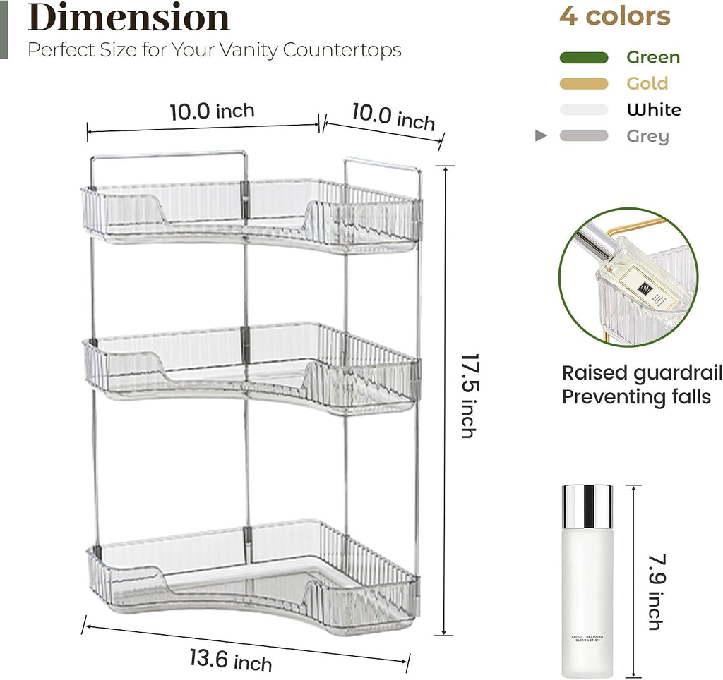 Aveniee Corner Bathroom Organizer, 3 Tier Makeup Shelf Grey