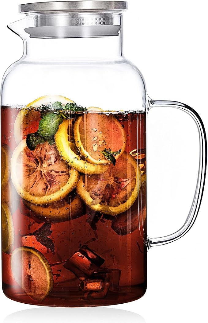 Glass Water Pitcher with Lid and Spout, 1 Gallon Heat Resistant Borosilicate by Vekonn