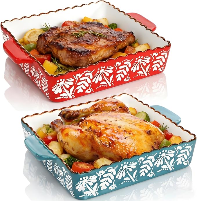 2 Pack Ceramic Baking Dish, 9 x 9 inch Porcelain Square Bakeware by Acshio