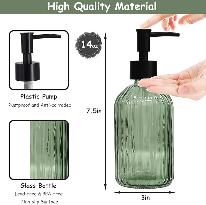 Green Glass Soap Dispenser Set - Image 2