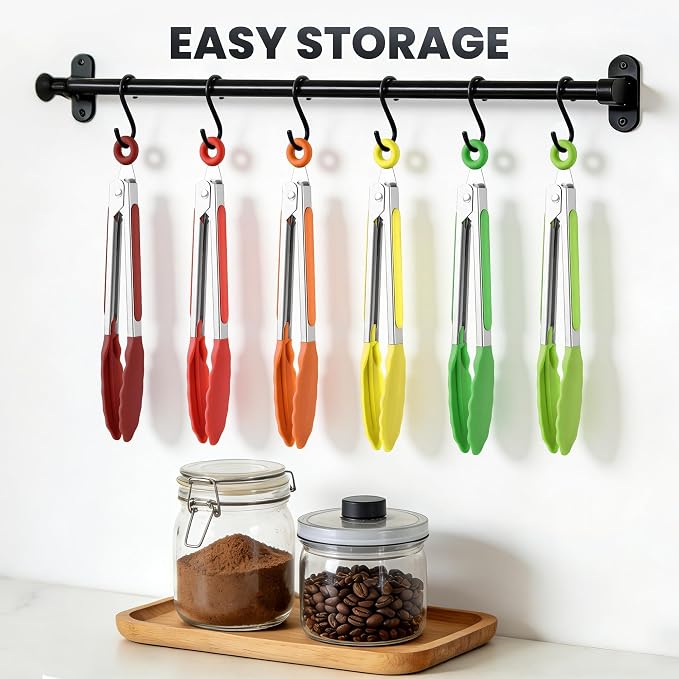 7-Inch Silicone Tongs Pack of 6, Small Stainless Steel Tongs - Image 6
