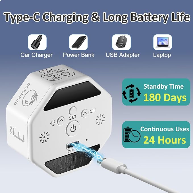 Rechargeable Pomodoro Timer, Magnetic Kitchen Timer - Image 6