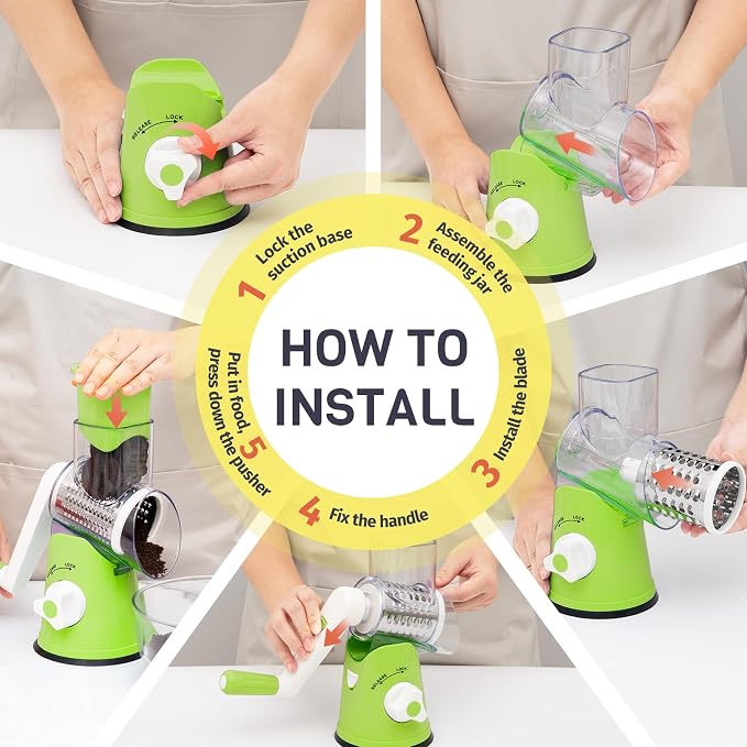 Rotary Cheese Grater Hand Crank, 3 Blades Slicer Shredder, Cheese Grater - Image 9