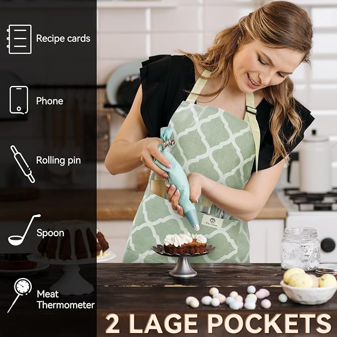 2 Pieces Aprons for Women with Pockets, Cotton Linen Waterproof Kitchen Cooking - Image 5