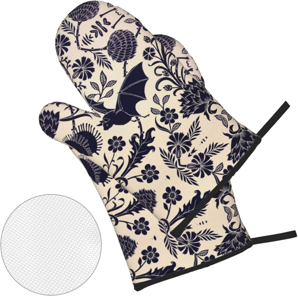 Bats and Flower Oven Mitts and Pot Holders Sets of 4,Resistant Hot