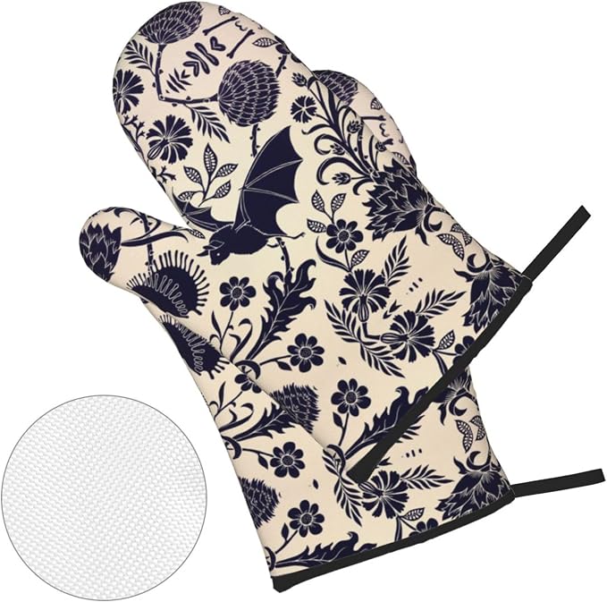 Bats and Flower Oven Mitts and Pot Holders Sets of 4, Resistant Hot Pads - Image 2