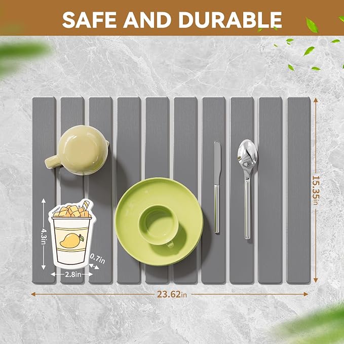 Stone Dish Drying Mats for Kitchen Counter, 23.6''x15.3'' Foldable Quick Dry - Image 5