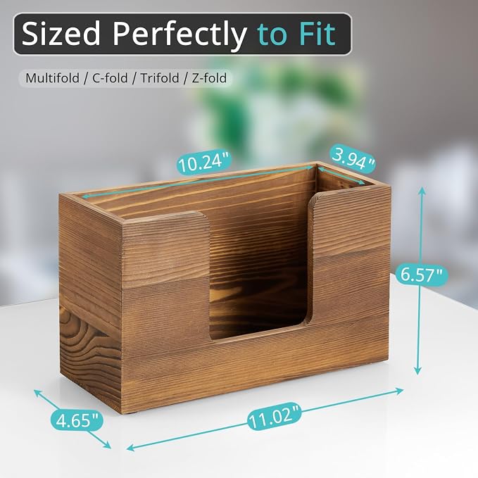 Paper Towel Dispenser Countertop, Burnt Wood Bathroom Paper Towel Holder - Image 2