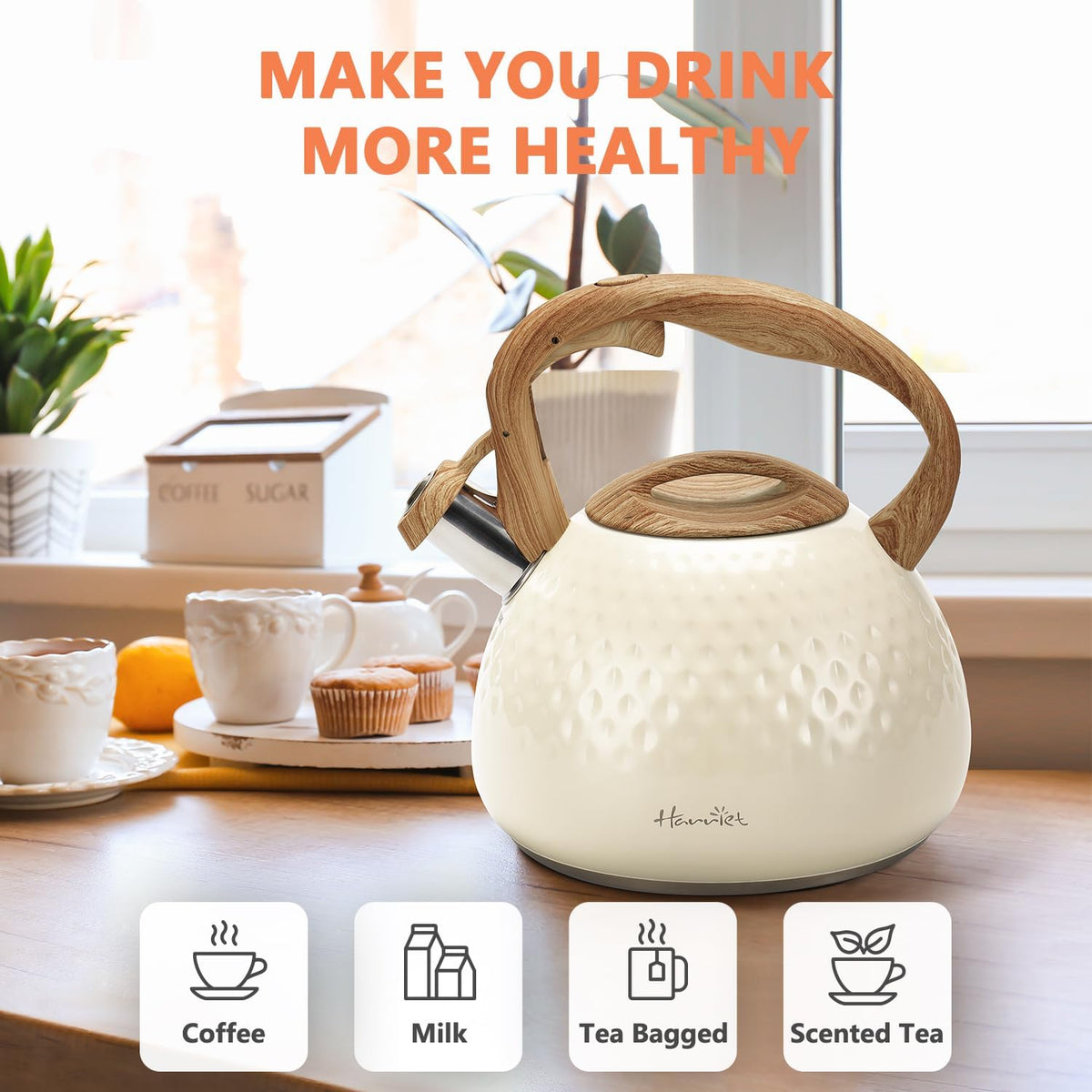 harriet Tea Kettle, Tea Pot for Stovetop, 2.5QT Whistling Kettle with