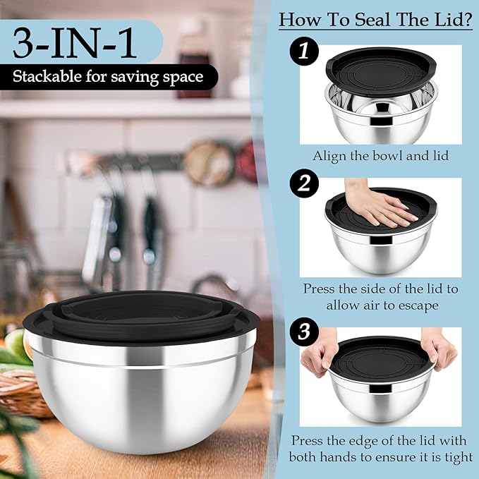 TeamFar Mixing Bowls, Stainless Steel Nesting Salad Bowls - Image 6