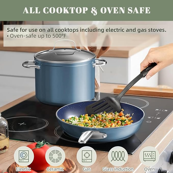 Nuwave 7pc Cookware Set Healthy Duralon Blue Ceramic Nonstick Coated, Diamond - Image 5