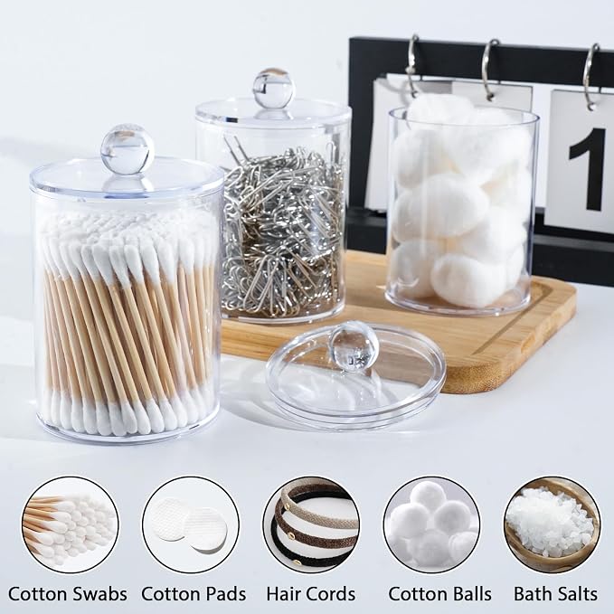 XIPENGKEJI 4 Pack Qtip Holder, Canister Apothecary Jar Set, Bathroom Jars - Image 4
