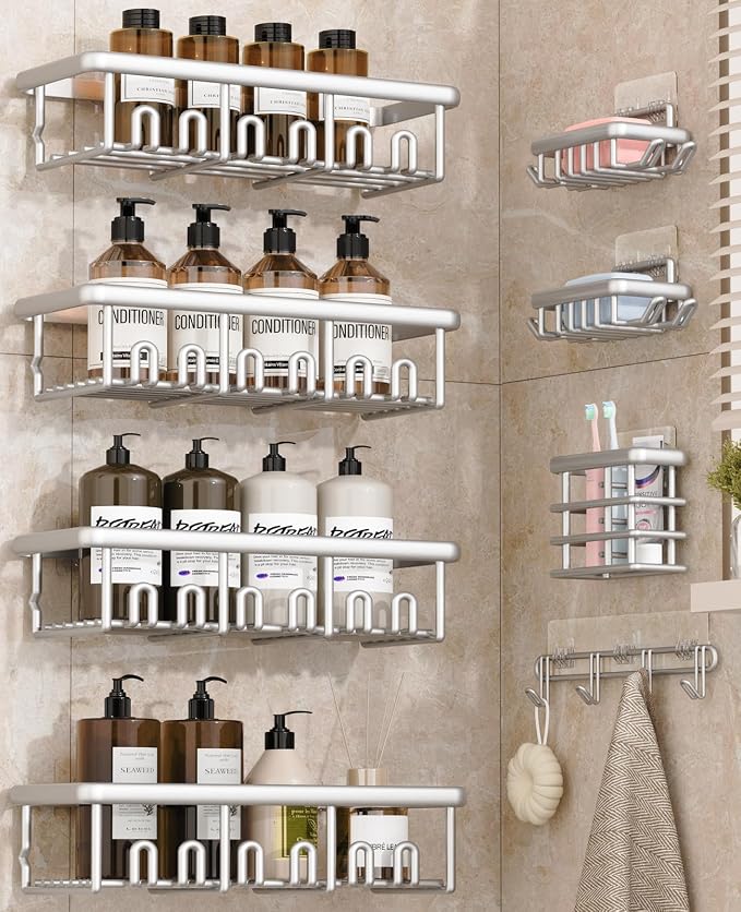 8 Pack Adhesive Rustproof Shower Shelves by Unknown