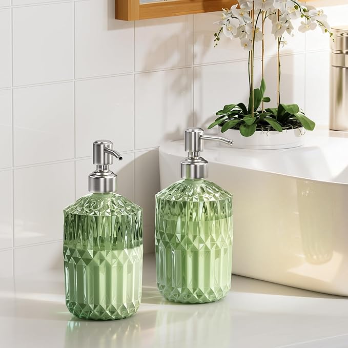 AmazerBath Soap Dispenser, 2 Pack Green Glass Soap Dispenser - Image 6