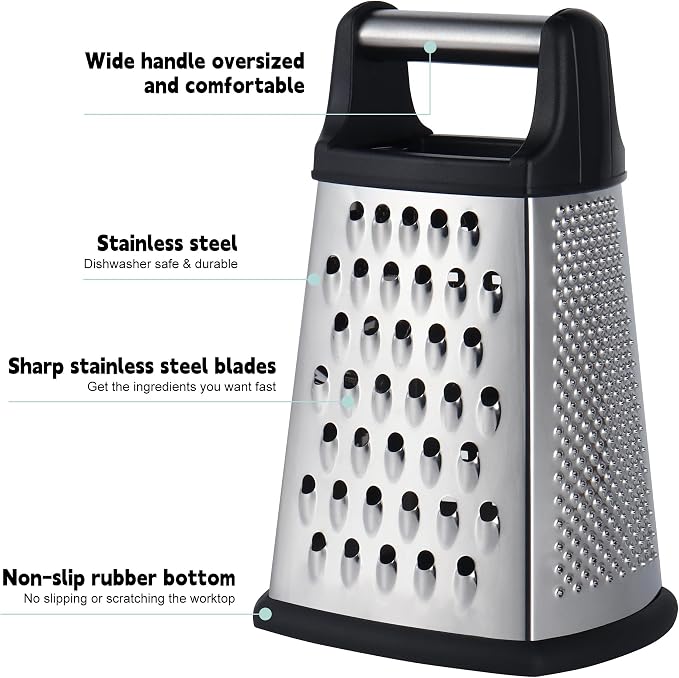 Kaishun Professional Cheese Grater, 4-Sided Stainless Steel Box Grater - Image 2