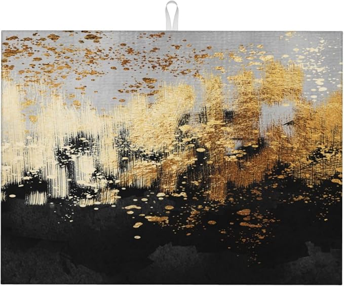 Black Gold Art Splash Dish Drying Mat by Unknown