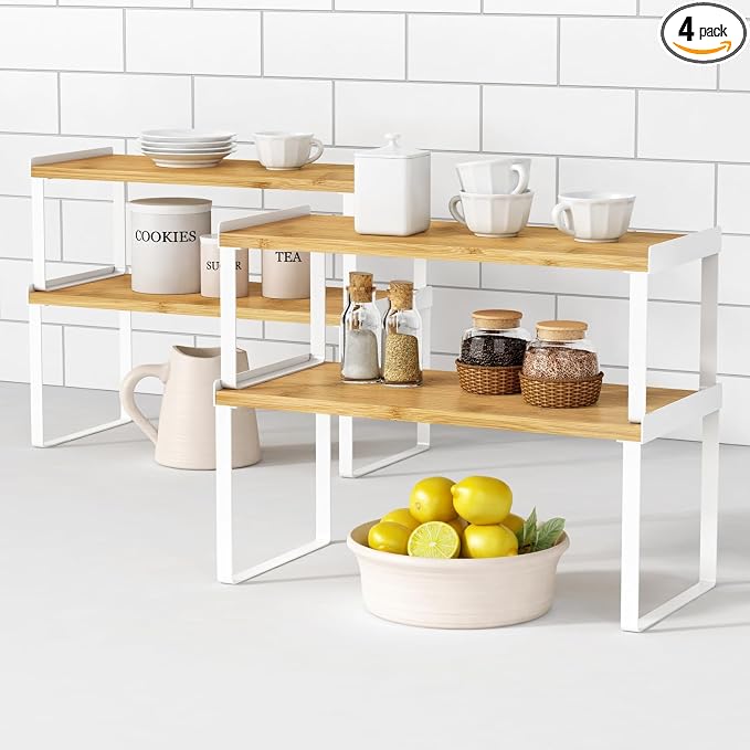 Goozii Kitchen Cabinet Organizer Shelf Set of 4, Large Stackable Pantry by Goozii