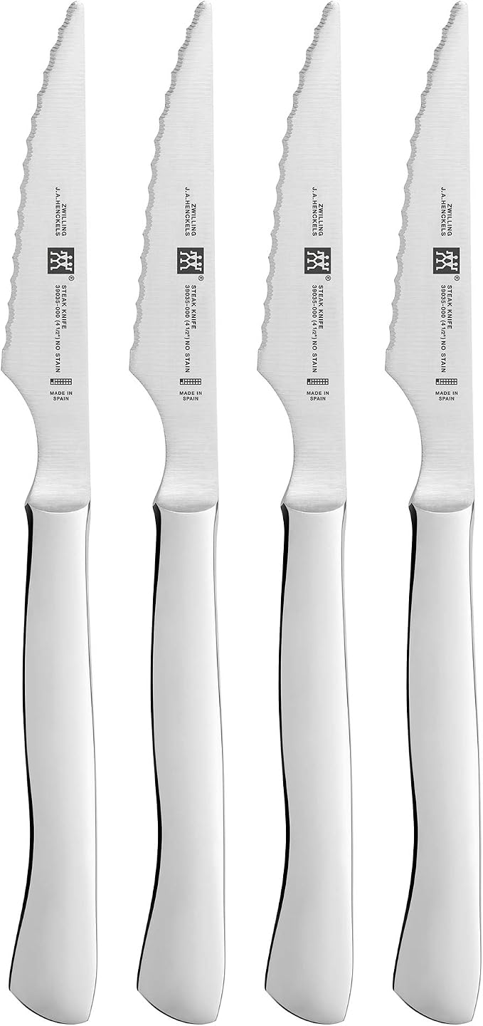 ZWILLING 4-pc Stainless Steel Serrated Steak Knife Set, made in Spain by Zwilling