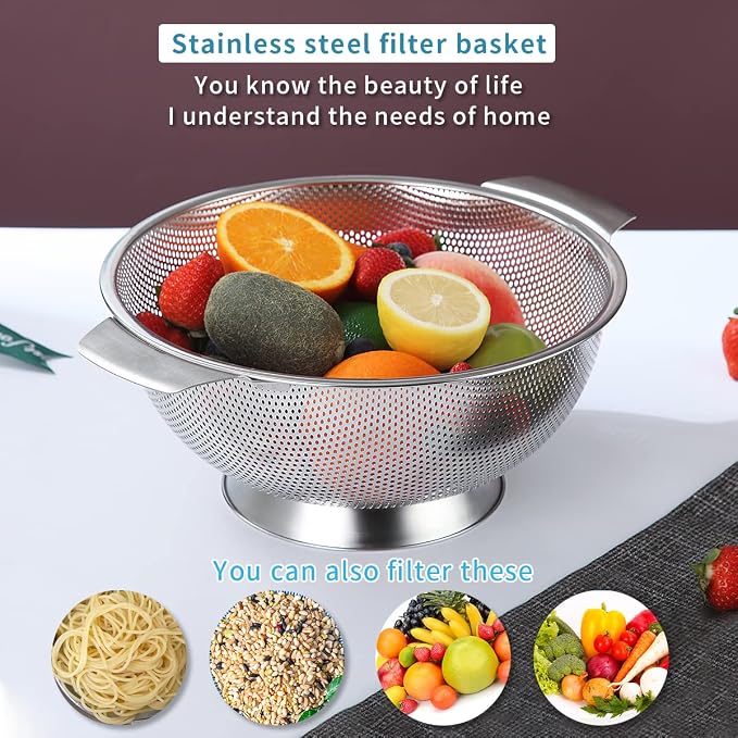 Kyraton Stainless Steel Colander 5 Quart, Professional Strainer - Image 2