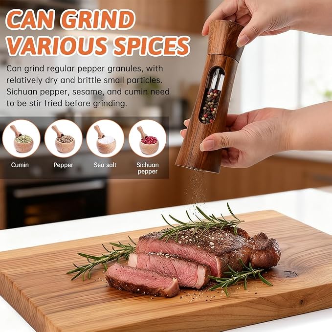 2Pack Wooden Salt and Pepper Grinder Set, 8-Inch Refillable Manual Salt and - Image 7