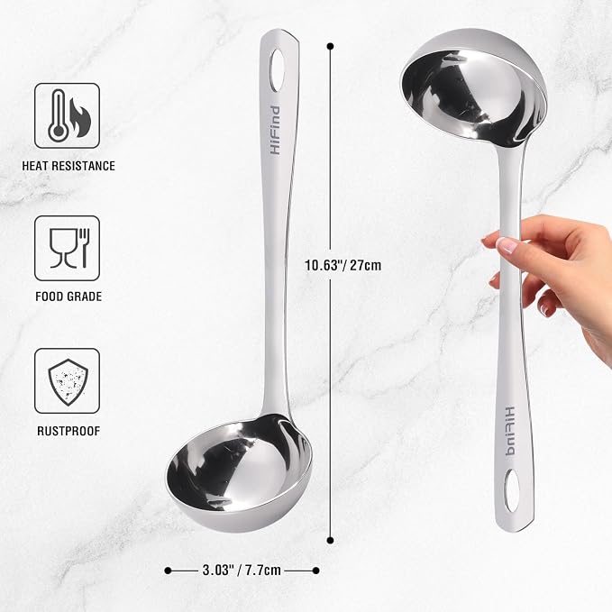 HIFIND Large Ladle Spoon 10.6 Inches Stainless Steel, Heavy Duty Mirror - Image 2