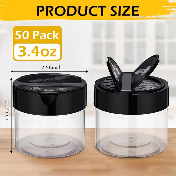 50 Pack 3.4 oz Plastic Spice Jars - Image 2