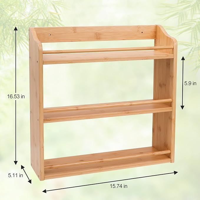 3 Tier Bamboo Spice Rack, Seasoning Jars Rack Shelf Spice Organizer - Image 8