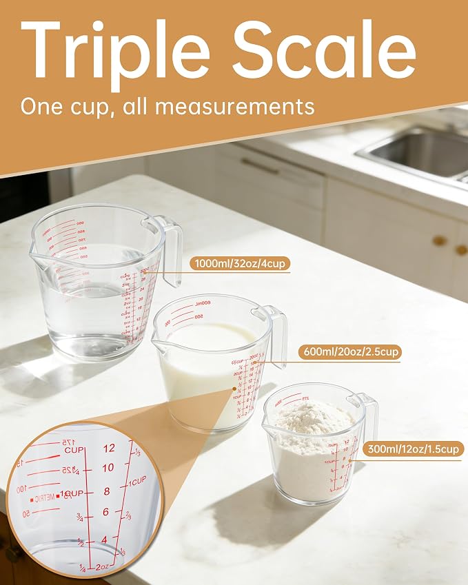 Measuring Cups, Plastic Measuring Cups Set of 3-1000ml, 300ml - Image 5