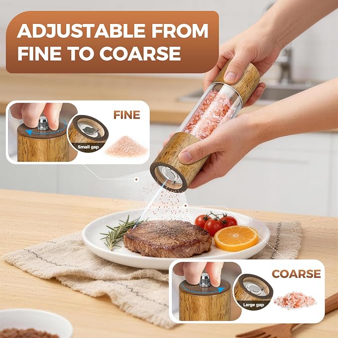 2-Pack Wooden Salt and Pepper Grinder Set - Image 3