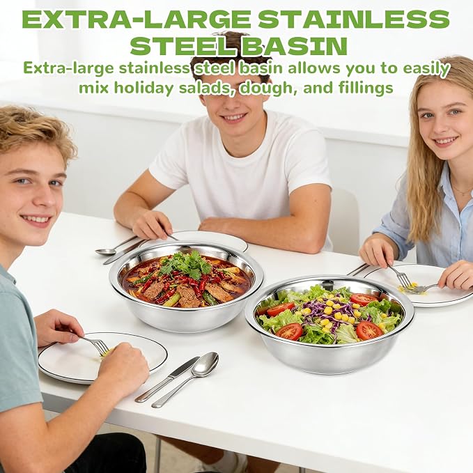 8 PCS Stainless Steel Mixing Bowls 13 Inch 8 Qt Extra Large Metal Basin - Image 5