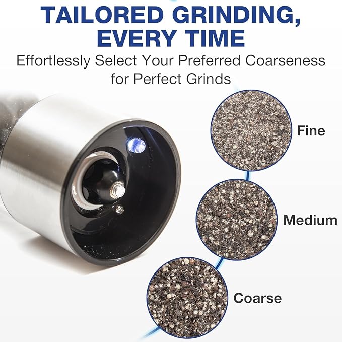 Eparé Salt or Pepper Grinder Mill Electric – Battery Operated Stainless Steel - Image 2