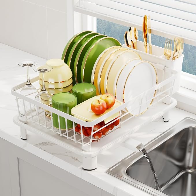 Dish Drainer Rack with Drip Tray, Sink Dish Drainer with Drainage Spout - Image 6
