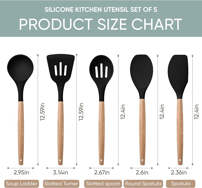 Herogo 5-Piece Cooking Utensils Set, Silicone Kitchen Utensils Set - Image 2