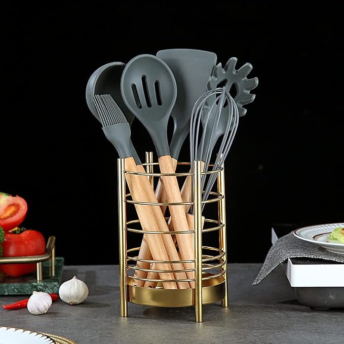 Gold Kitchen Utensil Holder for Kitchen Counter, Stainless Steel Utensil Crocks - Image 5